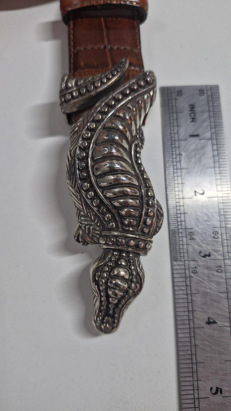 Vintage Brighton Brown Leather Alligator Silver plated buckle belt Size Small image 3