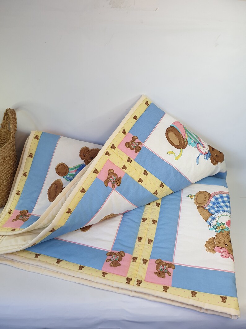 Vintage Baby Quilted Bedspread Cot Blanket Baby Mat Teddy Etsy UK