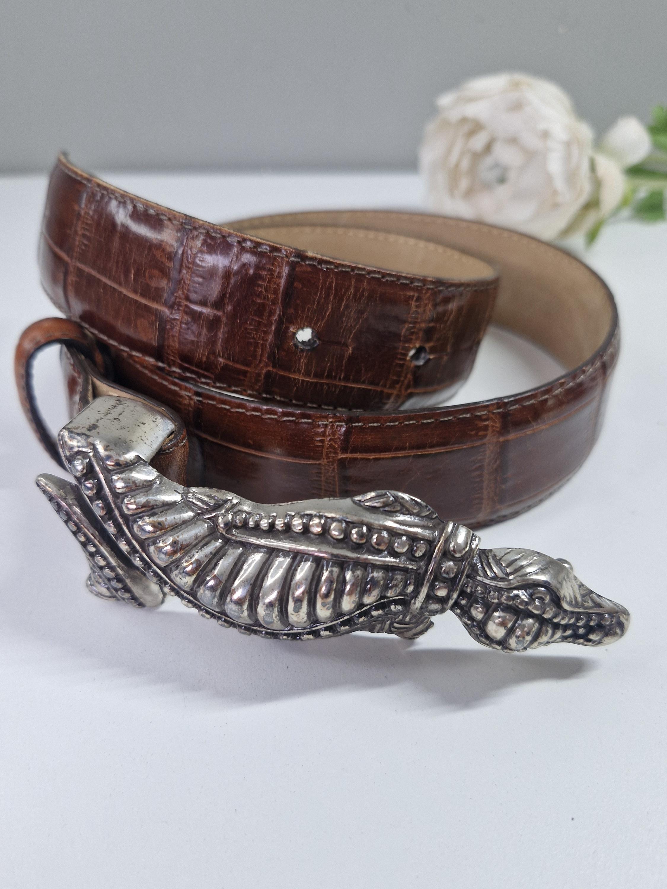 RARE VINTAGE BRIGHTON BRN LEATHER BELT SILVER DESIGN 5 RING KEEPER UNISEX Brighton Belt - Etsy Canada main image 3
