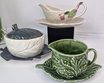 Vintage Sylvac Ceramic Mint Sauce Jug Plate, Crown Devon Gravy Boat