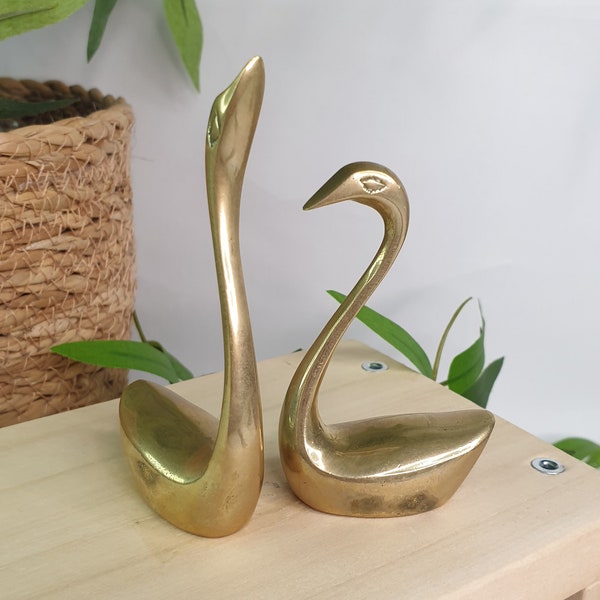 Vintage Brass Swan Pair Solid Brass Figurines Ring holder