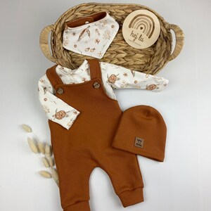 Romper dungarees growing baby made of waffle jersey cognac