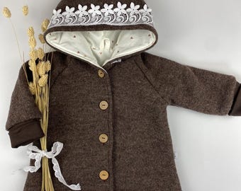 Walk jacket brown melange hearts 100% virgin wool