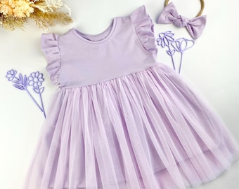 Festive tulle dress pastel lilac for baby and girl