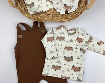 Baby romper/dungaree made of waffle jersey, chocolate brown