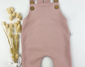 Baby romper/dungaree made of waffle jersey, old rose