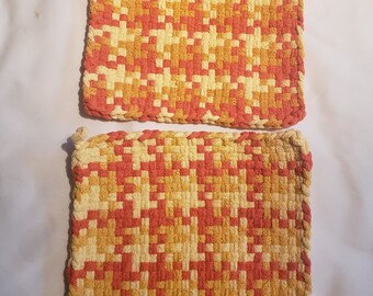 Hand loomed large potholder or trivet . Set of two.