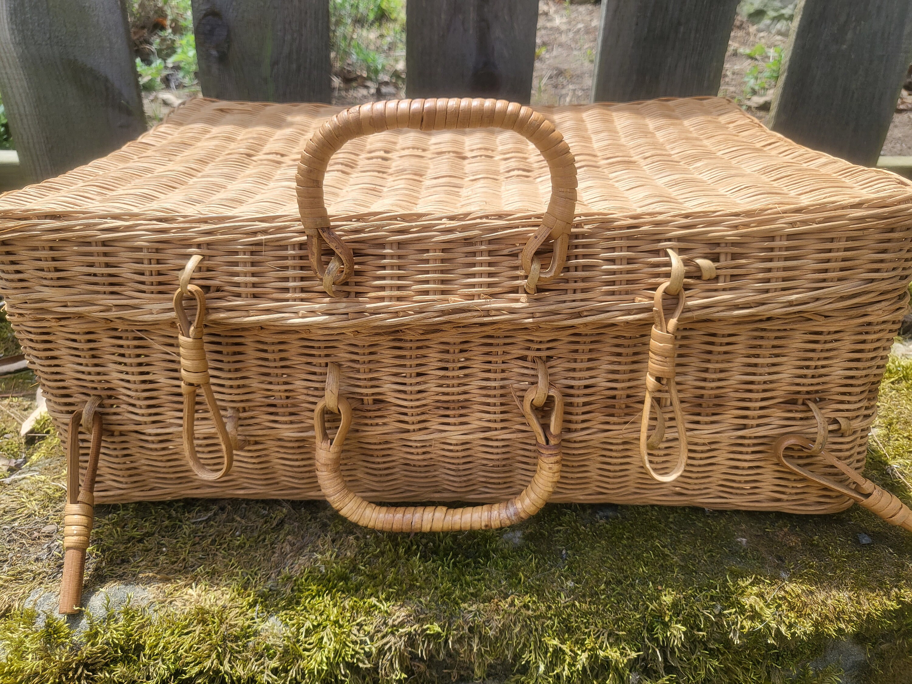 Late 20th Century Vintage Rattan Picnic Basket Etsy