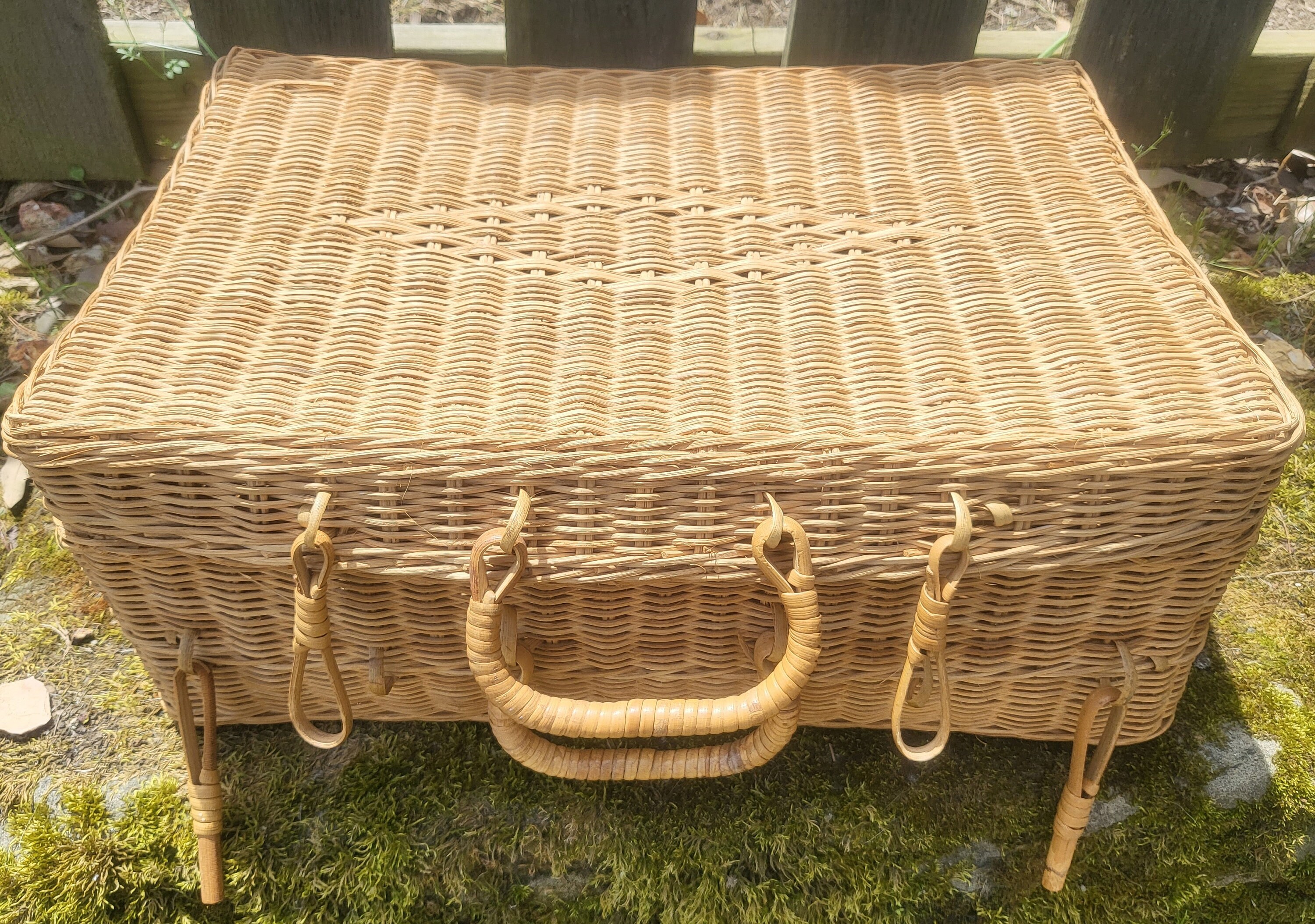 Late 20th Century Vintage Rattan Picnic Basket Etsy