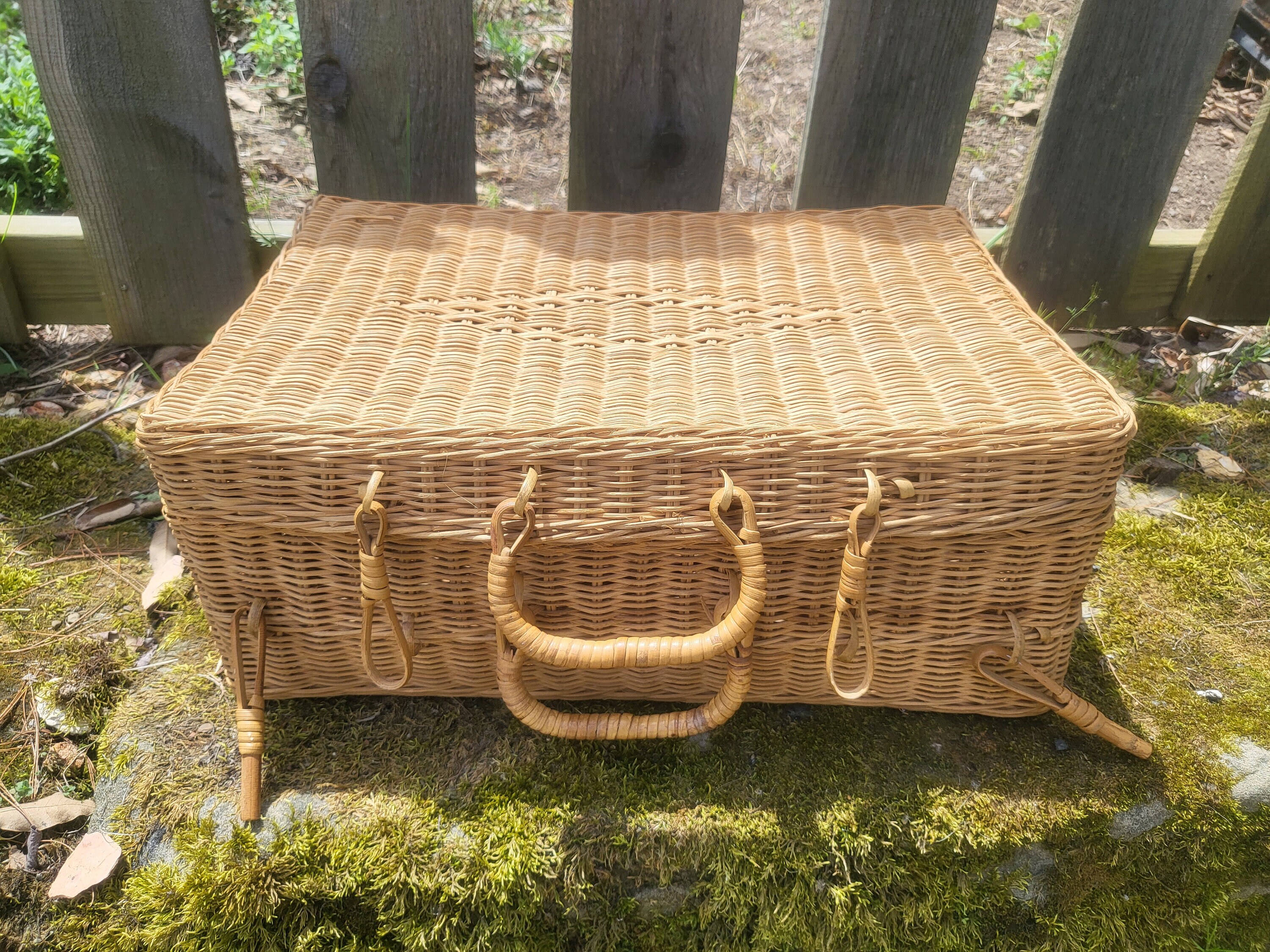 Late 20th Century Vintage Rattan Picnic Basket Etsy