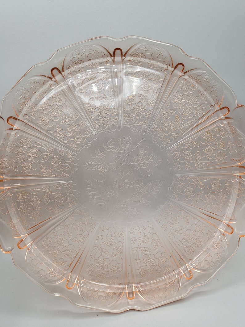 Pink Cherry Blossom Depression Glass Round Tray With Handles - Etsy