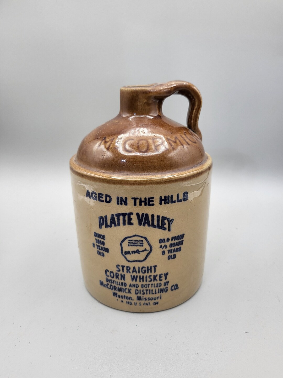 Vintage Mccormick Whiskey Crock Platte Valley Corn Whiskey Jug 4/5