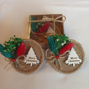Christmas Personalized Candle Favors, Christmas Gifts, Christmas Rustic Favors, Happy New Year, Happy Holiday, Jute Magnet