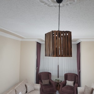 Wooden Pentagon Chandelier | Wood Pendant Light | Mid Century Modern | Handmade Lamp | Ceiling Lamp | Chandelier Lighting | Industrial Lamp
