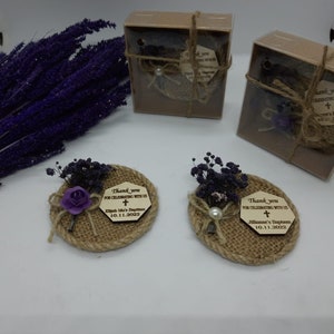 Baptism Party Favors Bulk Wooden Candle Favors | Christening Bulk Favors | 1st Birthday Favors | Jute Magnet | Baptism Magnet Favors