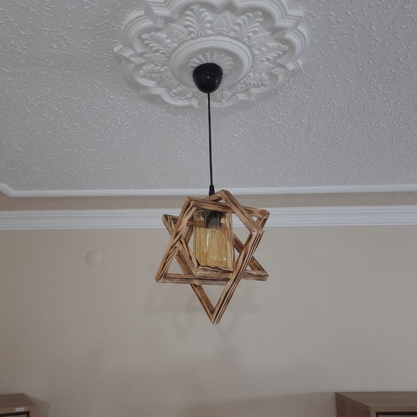 candelabro / luz colgante / lámpara de madera / luz colgante de madera / lámpara de araña de madera / luz de techo / Lámpara de araña de estrella de madera /