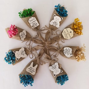 Magnete per bomboniere per baby shower, Bomboniere personalizzate per baby shower per gli ospiti, Mini bouquet di fiori secchi, Bomboniere magnetiche in massa, Regali per baby shower