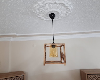 Lámpara colgante de madera: lámpara de araña rústica de estilo rústico