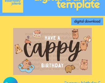 Capybara Birthday Banner Template | Editable Canva Party Sign (Digital Download)