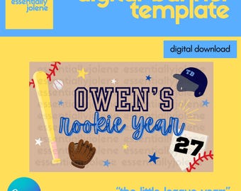Editable Baseball Rookie Year Banner Template | First Birthday Party Sign (Digital Download)