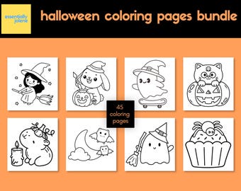 Halloween Coloring Pages Bundle, 45 Printable Sheets for Kids (Digital Download)