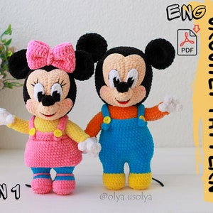Crochet pattern Mr. and Ms. Mouse Junior PDF Cotton & Plush stuffed toy easy amigurumi baby toy image 1