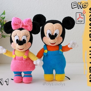 Crochet pattern Mr. and Ms. Mouse Junior PDF Cotton & Plush stuffed toy easy amigurumi baby toy image 1