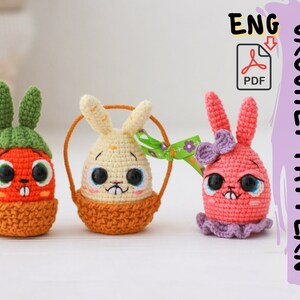 Crochet Pattern | Easter Eggs-Bunnies in basket | PDF | ENG  stuffed toy diy tutorial | amigurumi baby toy | rabbit