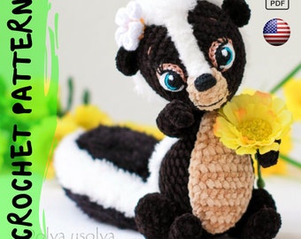 Crochet Pattern | Skunk Flo | PDF |   Cotton & Plush stuffed toy | easy amigurumi baby toy