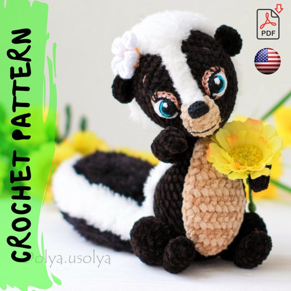 Crochet Pattern | Skunk Flo | PDF |   Cotton & Plush stuffed toy | easy amigurumi baby toy