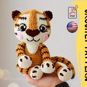 Crochet Pattern | Diego the Tiger cub | PDF | ENG  Chenille yarn stuffed toy | amigurumi jaguar cat baby toy diy tutorial |