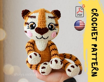 Crochet Pattern | Diego the Tiger cub | PDF | ENG  Chenille yarn stuffed toy | amigurumi jaguar cat baby toy diy tutorial |