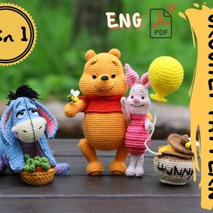 Crochet pattern 3 in 1 | Lovely teddy Bear+Donkey+Piglet | PDF | ENG  Cotton & Plush stuffed toy | easy amigurumi baby toy