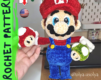 Crochet pattern | Super Plumber Man | PDF |   easy amigurumi baby toy | Fine or Bulky Chunky yarn stuffed toy