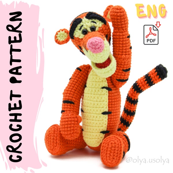 Crochet Pattern | Tiger | PDF |   Cotton & Plush stuffed toy | amigurumi baby toy | plush yarn | diy tutorial