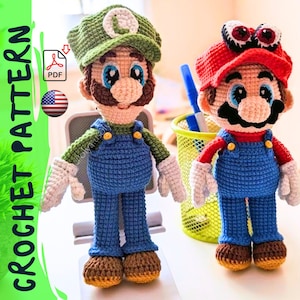 Häkelanleitung 2 in 1 | Klempner Brüder | PDF | einfaches Amigurumi Baby Spielzeug Tutorial | Feine oder sperrige Chunky Wolle Stofftier Muster