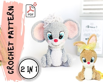 Crochet Pattern |  Ike the Mouse and Iky the Rabbit | PDF | ENG  Plush stuffed toy | plush yarn | diy tutorial | amigurumi baby toy