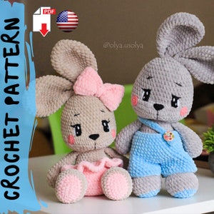 Crochet Pattern | Sweetheart Bunnies | PDF |  + GER | Plush stuffed toy | plush yarn | diy tutorial | amigurumi baby toy