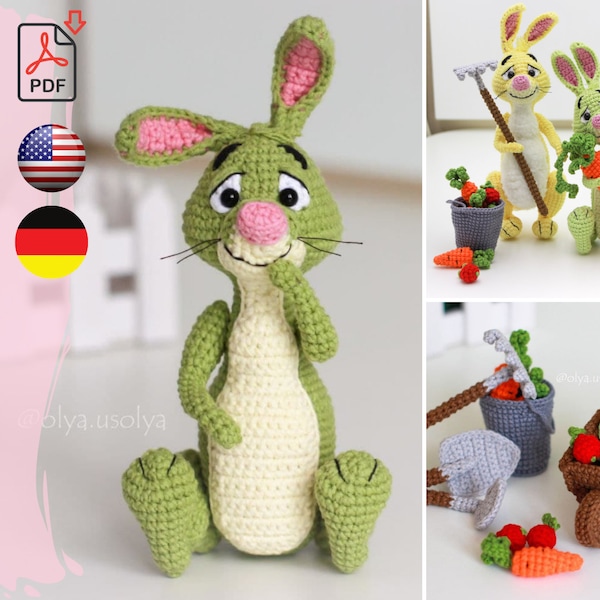 Crochet Pattern | Rabbit | Easter Bunny | PDF |  | Plush yarn stuffed toy | diy tutorial | amigurumi baby toy