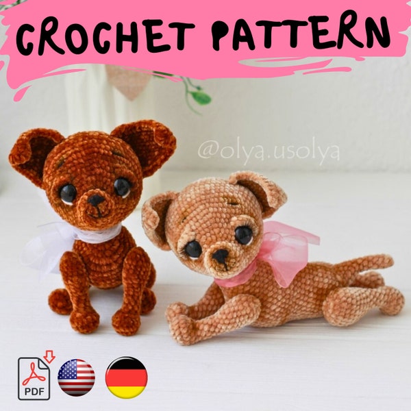 Crochet Pattern | Chi-Chi the Puppy | PDF |  | Chenille yarn stuffed toy | diy tutorial | Chihuahua amigurumi baby toy
