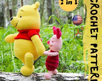 Crochet Pattern Set (2 PDF): The Honey Teddy Bear & his Little Piglet Pal Amigurumi