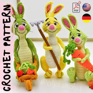 Patrón de crochet / Conejo / Conejito de Pascua / PDF / / Peluche de lana / Tutorial de bricolaje / Juguete amigurumi para bebé