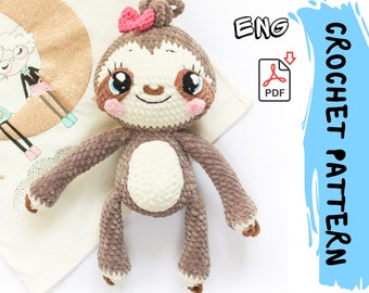 Crochet Pattern | Baby Sloth | PDF |  | Plush stuffed toy | plush yarn | diy tutorial | amigurumi baby toy