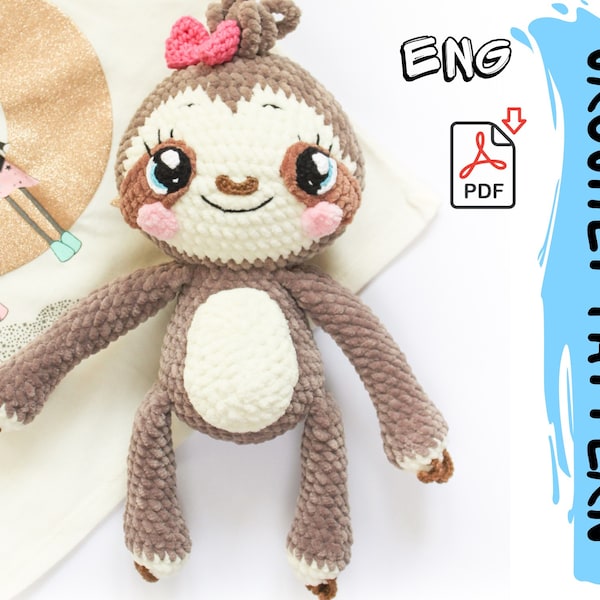 Crochet Pattern | Baby Sloth | PDF |  | Plush stuffed toy | plush yarn | diy tutorial | amigurumi baby toy