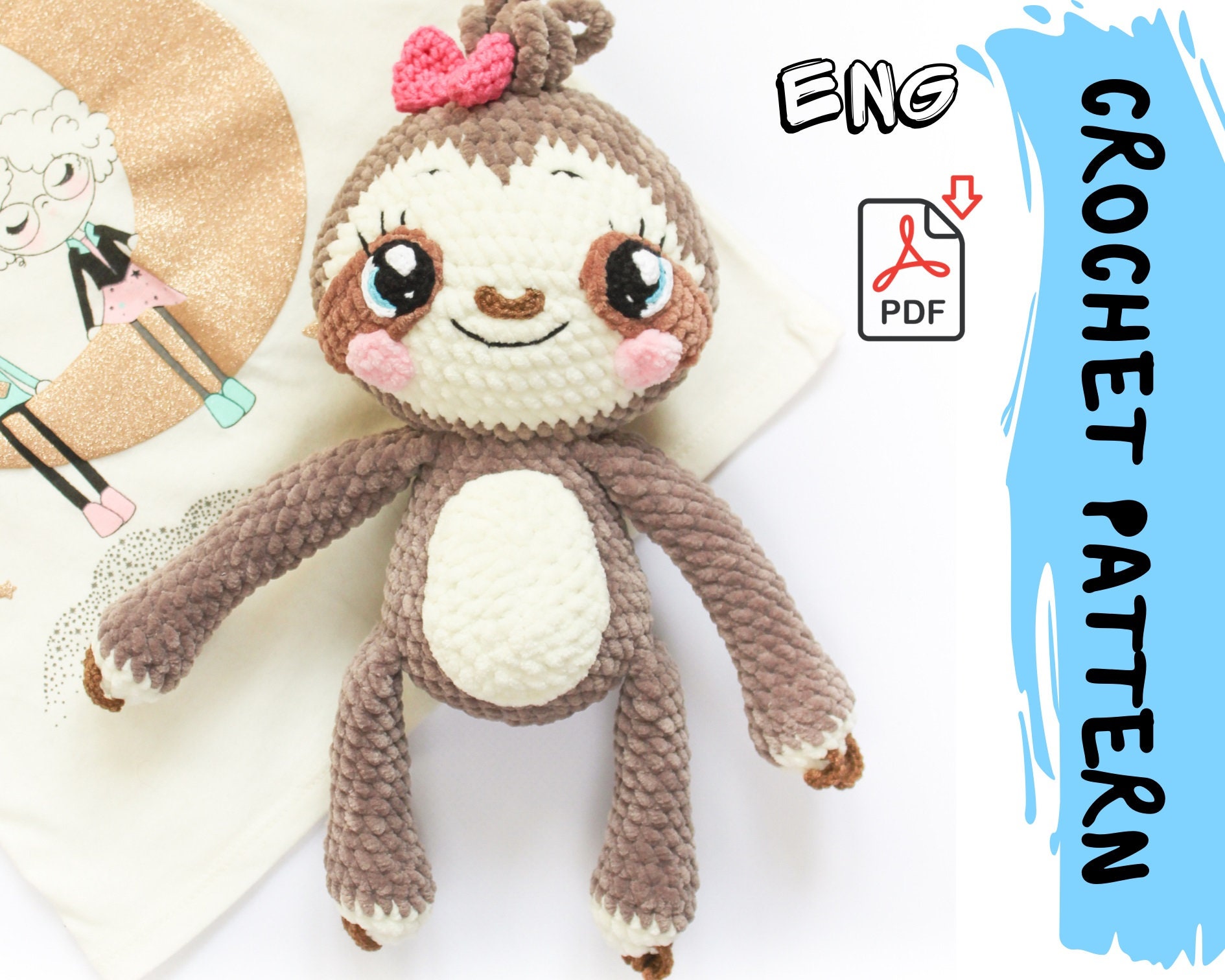Crochet Pattern | Baby Sloth | PDF |  | Plush stuffed toy | plush yarn | diy tutorial | amigurumi baby toy