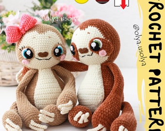 Crochet Pattern | Lenny the Sloth | PDF |  | Plush stuffed toy | plush yarn | diy tutorial | amigurumi baby toy