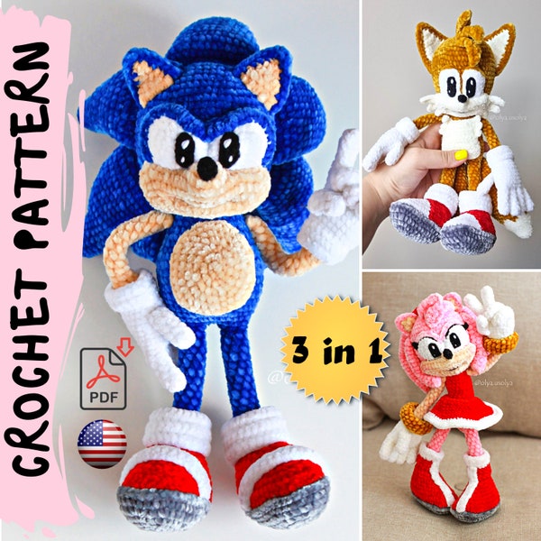 3 in 1 Crochet pattern | Super-Prickle + Copter-tailed Fox + Pink Rascal  | PDF |   amigurumi toy |