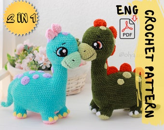 Crochet Pattern Dino Family PDF Plush Stuffed Toy Plush