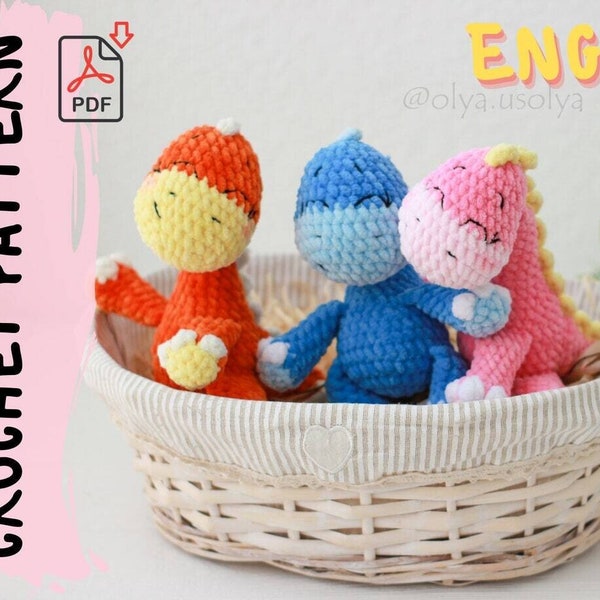 Crochet Pattern | Baby Dino | PDF |   Plush stuffed toy | plush yarn | diy tutorial | amigurumi baby toy