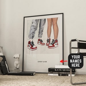 Personalised Sneaker Couple Poster Art Print, Digital Download, Great Christmas Birthday Gift For Him Her Sneakerhead Boyfriend Girlfriend